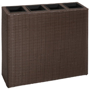 vidaXL Plantenbak verhoogd met 4 potten poly rattan bruin