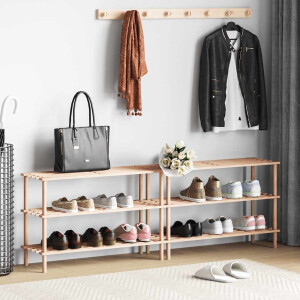 vidaXL Schoenenrekken met 3 schappen 2 st massief vurenhout