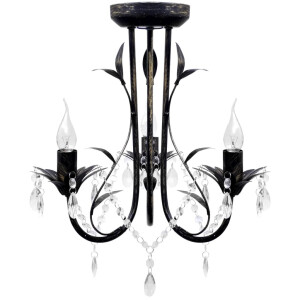 vidaXL Kroonluchter art nouveau metaal kristallen kralen 3 gloeilampen zwart