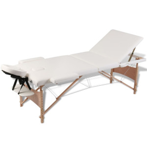 vidaXL Inklapbare massagetafel 3 zones met houten frame (creme)