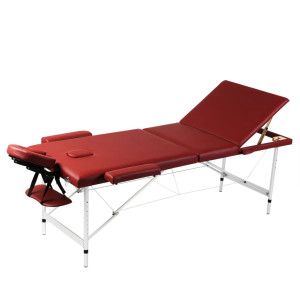 vidaXL Inklapbare massagetafel 3 zones met aluminium frame (rood)