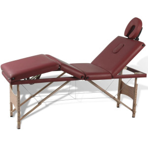 vidaXL Massagetafel inklapbaar met houten frame (vier delen / rood)