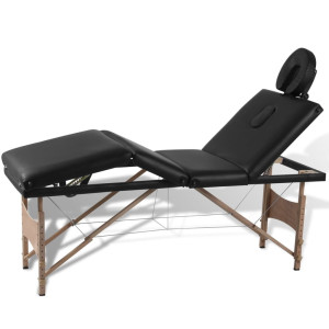 vidaXL Inklapbare massagetafel 4 zones met houten frame (zwart)