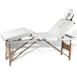 vidaXL Inklapbare massagetafel 4 zones met houten frame (creme)