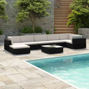 vidaXL 8-delige Loungeset met kussens poly rattan zwart