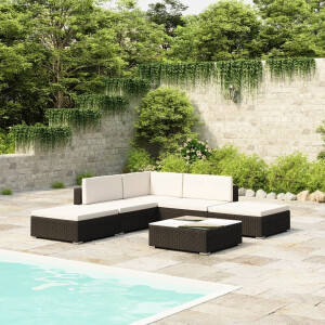 vidaXL 6-delige Loungeset met kussens poly rattan zwart