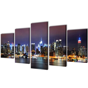 vidaXL Canvas muurdruk set Kleurrijke New York skyline 100 x 50 cm