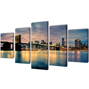 vidaXL Canvas muurdruk set Brooklyn Bridge rivier uitzicht 200 x 100 cm