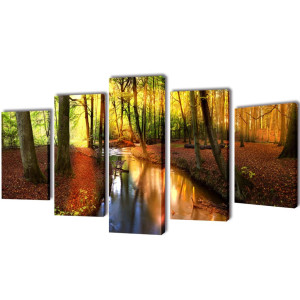 vidaXL Canvas muurdruk set bos 100 x 50 cm