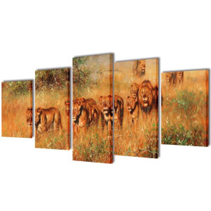 vidaXL Canvas muurdruk set leeuw 100 x 50 cm
