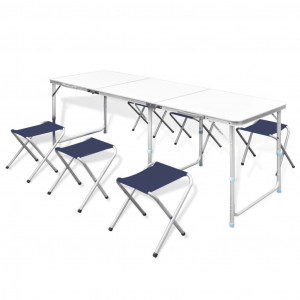 vidaXL Campingtafel inklapbaar en verstelbaar aluminium 180 x 60 cm 6 stoelen