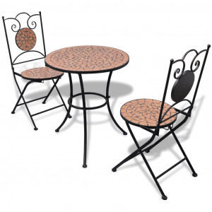 vidaXL Bistrotafel met 2 stoelen 60 cm mozaïek en terracotta