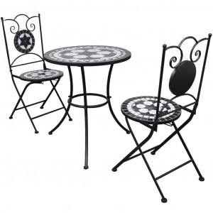 vidaXL Bistrotafel met 2 stoelen 60 cm mozaïek zwart/wit