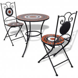 vidaXL Bistrotafel met 2 stoelen 60 cm mozaïek terracotta/wit