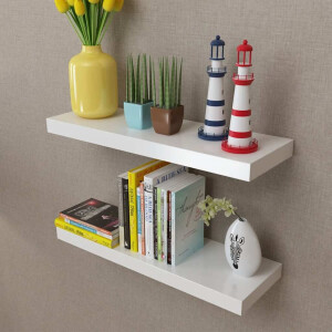 vidaXL Wandplanken MDF zwevend voor boeken/dvd wit 2 st