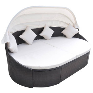 vidaXL Loungebed met luifel poly rattan bruin