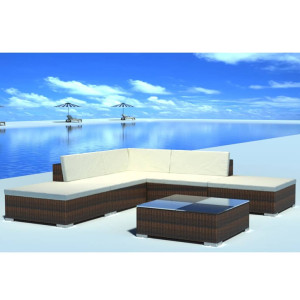 vidaXL 6-delige Loungeset met kussens poly rattan bruin