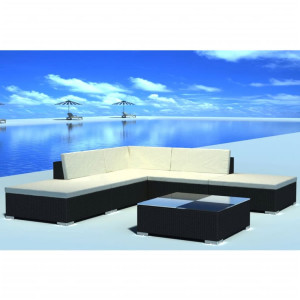 vidaXL 6-delige Loungeset met kussens poly rattan zwart