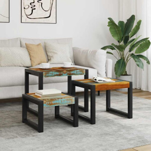 vidaXL 3-delige Tafeltjesset massief gerecycled hout