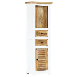 vidaXL Hoge kast 40x30x128 cm massief ruw mangohout wit en bruin