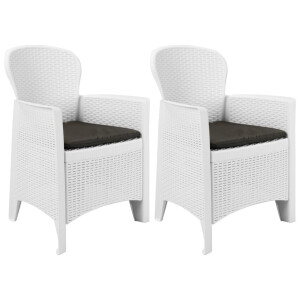 vidaXL Tuinstoel 2 st met kussen rattan-look kunststof wit