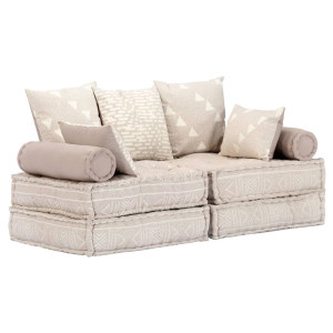 vidaXL Poef tweezits modulair stof beige
