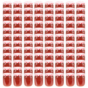 vidaXL Jampotten met wit met rode deksels 96 st 230 ml glas