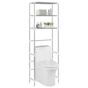 vidaXL Opbergrek voor boven toilet 3-laags 53x28x169 cm zilverkleurig