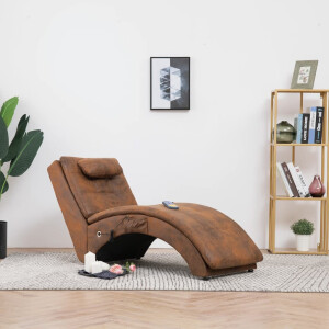 vidaXL Massage chaise longue met kussen kunstsuède bruin