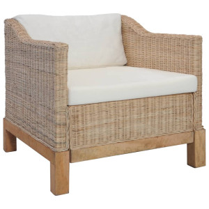 vidaXL Fauteuil met kussens natuurlijk rattan