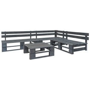 vidaXL 4-delige Loungeset pallet hout grijs