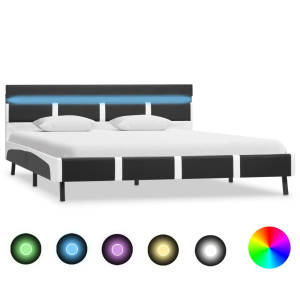 vidaXL Bedframe met LED kunstleer grijs 140x200 cm