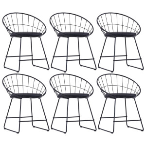 vidaXL Eetkamerstoelen met kunstleren zittingen 6 st staal zwart