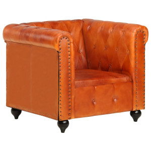 vidaXL Fauteuil Chesterfield-stijl echt leer tan