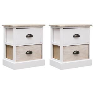vidaXL Nachtkastjes 2 st 38x28x45 cm paulowniahout wit en naturel