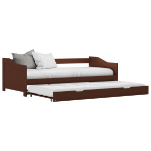 vidaXL Bedbankframe uittrekbaar grenenhout donkerbruin 90x200 cm