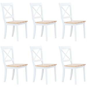 vidaXL Eetkamerstoelen 6 st massief rubberwood wit en naturel