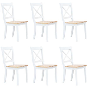 vidaXL Eetkamerstoelen 6 st massief rubberwood wit en naturel