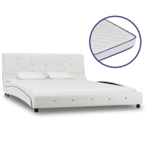 vidaXL Bed met traagschuim matras kunstleer wit 140x200 cm