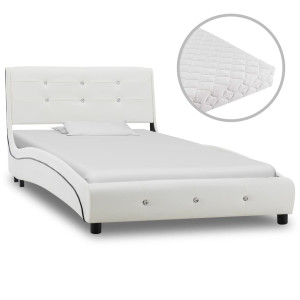 vidaXL Bed met matras kunstleer wit 90x200 cm