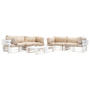 vidaXL 6-delige Loungeset pallet met zandkleurige kussens hout