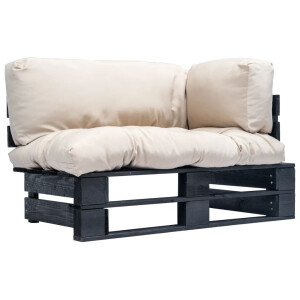 vidaXL Tuinbank pallet met zandkleurige kussens grenenhout