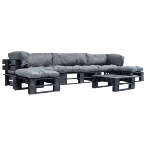 vidaXL 6-delige Loungeset pallet met grijze kussens hout