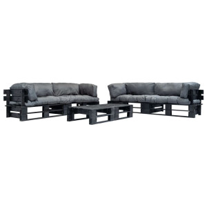 vidaXL 6-delige Loungeset pallet met grijze kussens hout