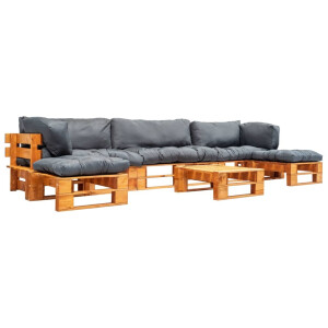 vidaXL 6-delige Loungeset pallet met grijze kussens hout