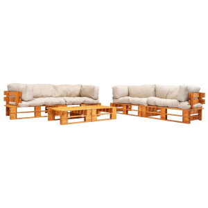 vidaXL 6-delige Loungeset pallet met zandkleurige kussens hout