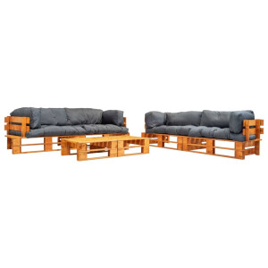 vidaXL 6-delige Loungeset pallet met grijze kussens hout