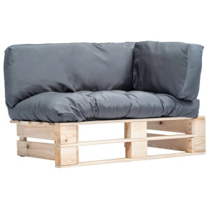vidaXL Tuinbank pallet met grijze kussens grenenhout