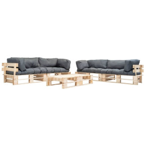 vidaXL 6-delige Loungeset pallet met grijze kussens hout