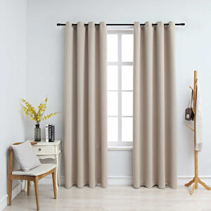 vidaXL Gordijn verduisterend met metalen ringen 2 st 140x175 cm beige